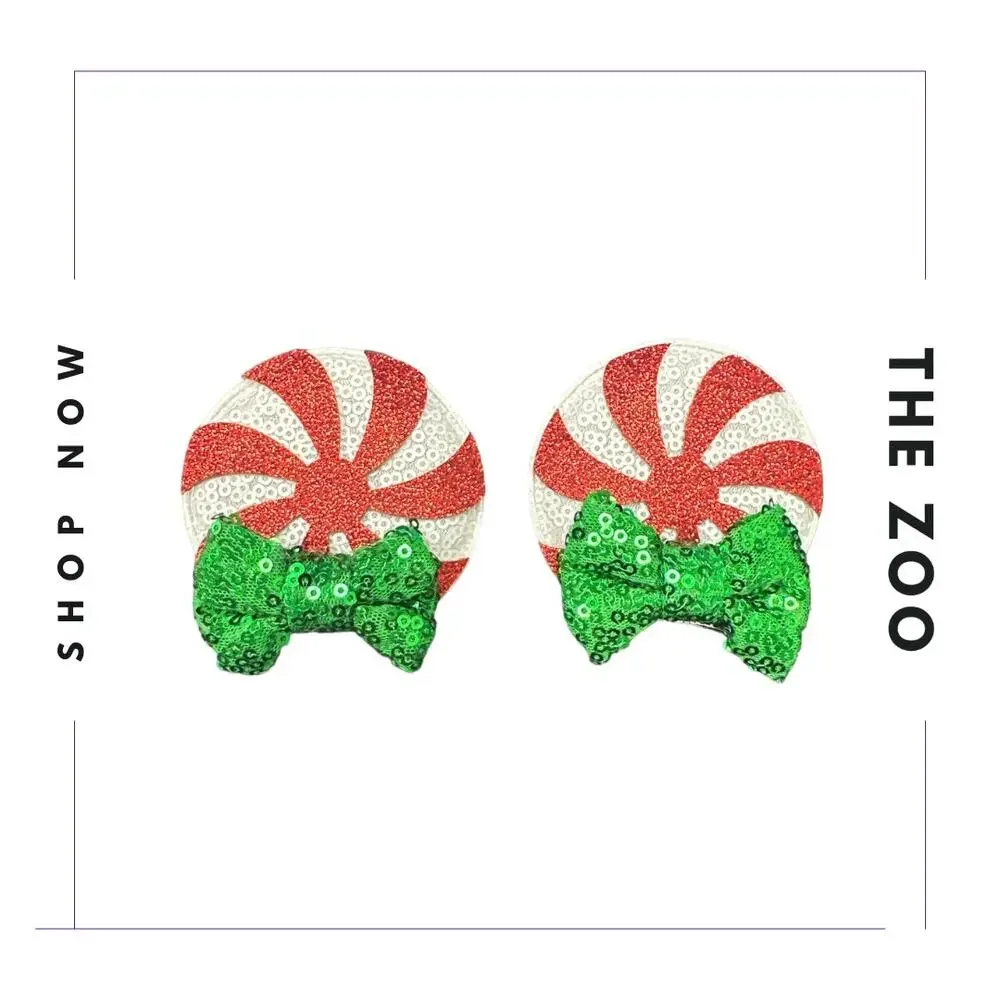Mouse Ear Hair Clips Peppermint Christmas